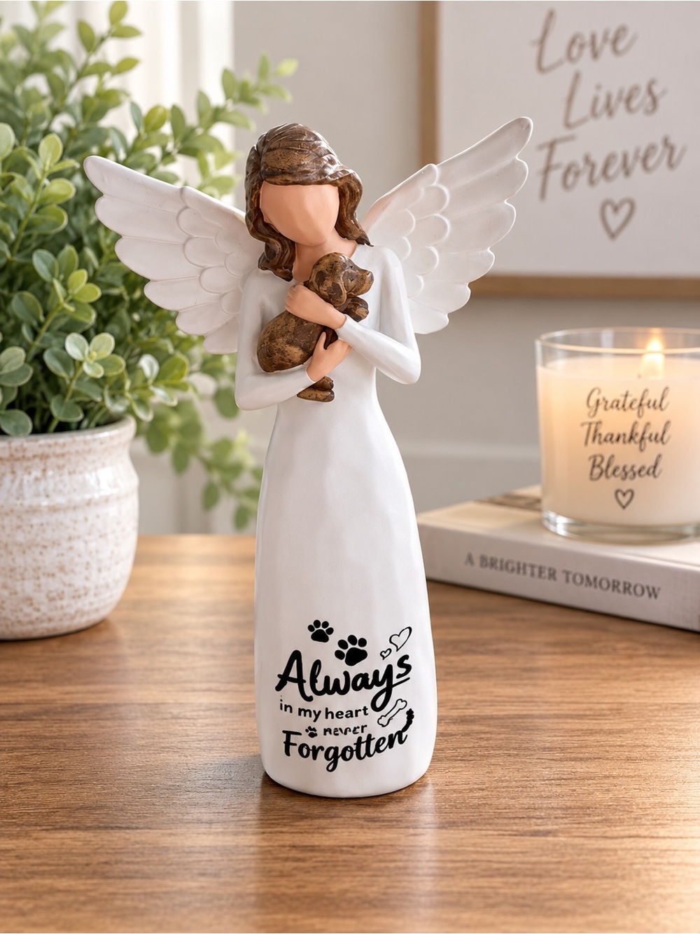Angel Figurine Memorial Statue - White & Brown